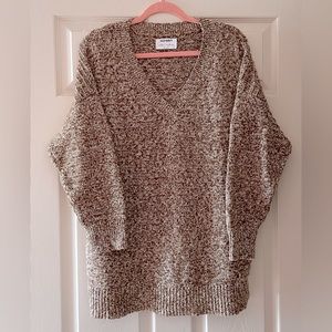 NWOT Old Navy V Neck Textured-Knit Tunic Sweater Brown Marled